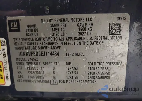 2014 Chevrolet Traverse Ls from USA, damaged, VIN 1GNKVFED0EJ114484